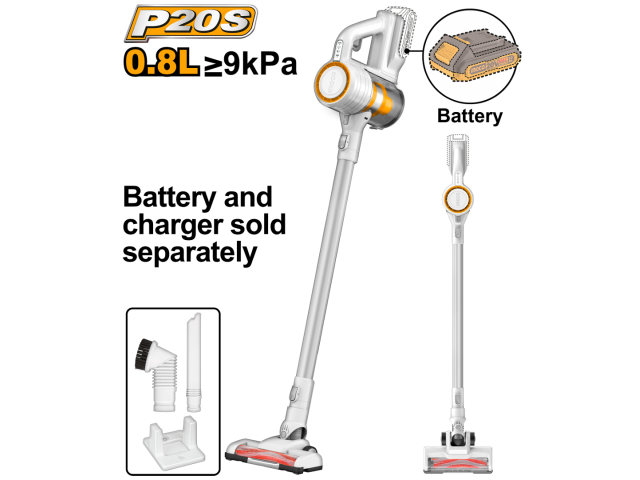 ASPIRADORA CICLONICA 0.8L A BATERIA 9KPA P20S BATERIA 20V SIN BAT SIN CARG INGCO CVLI20061