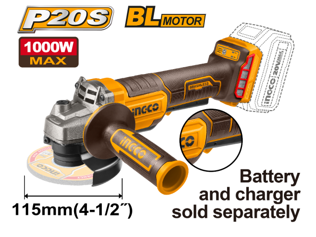 AMOLADORA A BATERIA 20V P20S 4 1/2" BRUSHLESS CON INTERRUPTOR DE SEGURIDAD S/BAT - CAGLI211156