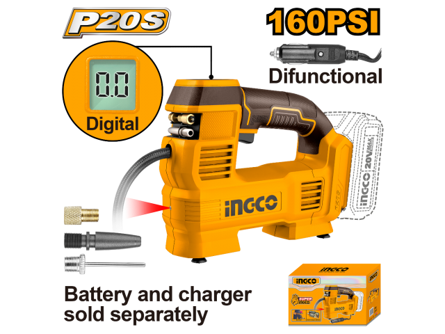 COMPRESOR DE AIRE A BATERIA 160PSI 11BAR 20V P20S S/BAT CACLI2012 INGCO