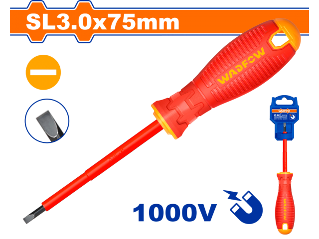DESTORNILLADOR PALETA AISLADO 1000V SL3.0 X 75MM MANGO ERGONOMICO WADFOW WSD7233