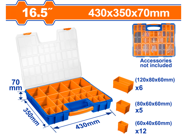 ORGANIZADOR PLASTICO 16.5" CON 12 COMPARTIMIENTOS REMOVIBLES WADFOW