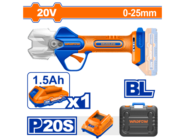 TIJERA DE PODA A BATERIA 20V P20S 0-25MM WADFOW CON WJFPB25 CARG CON BAT + VALIJA