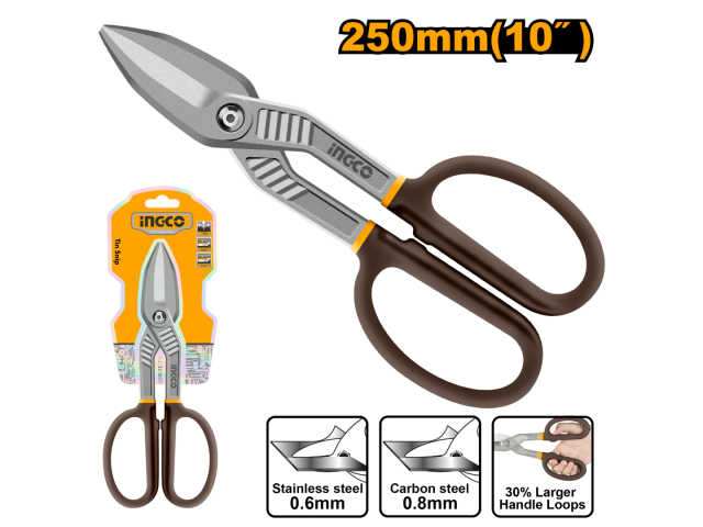 TIJERA PARA CHAPA 10" MÁX 0.8MM ACERO / 0.6MM INOX MANGO ANTIDESLIZANTE INGCO HTS0410