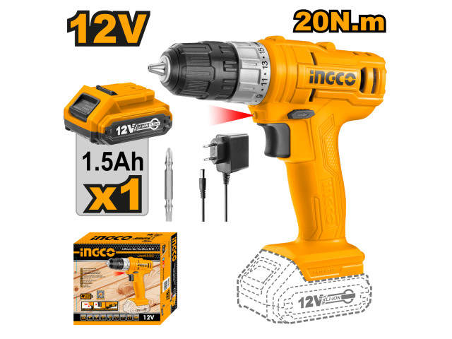 ATORNILLADOR A BATERIA 12 VOLT 20NM BAT X 1.5AH INGCO CDLI1218