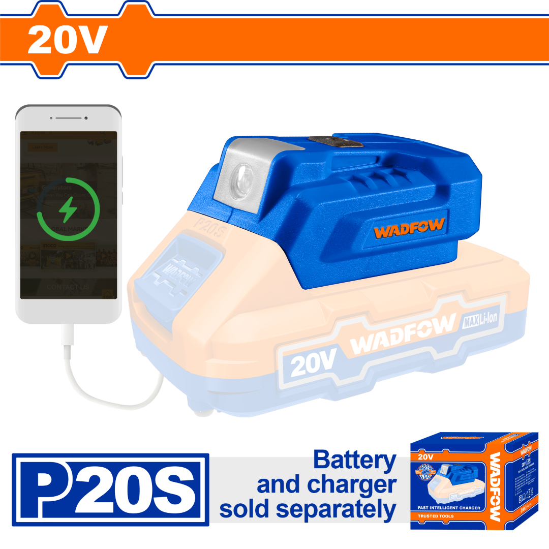 CARGADOR INALAMBRICO USB DE BATERIAS 20V WADFOW