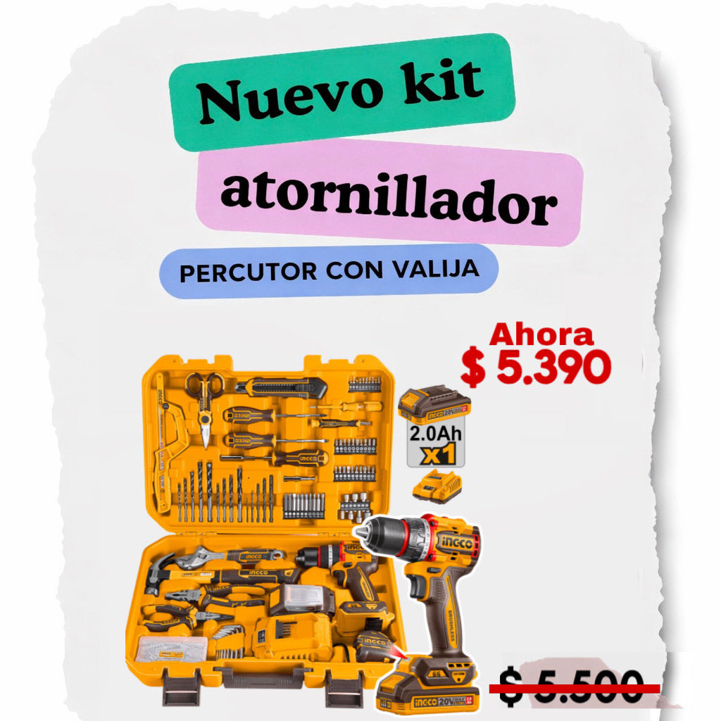 KIT ATORNILLADOR PERCUTOR 20v EN VALIJA