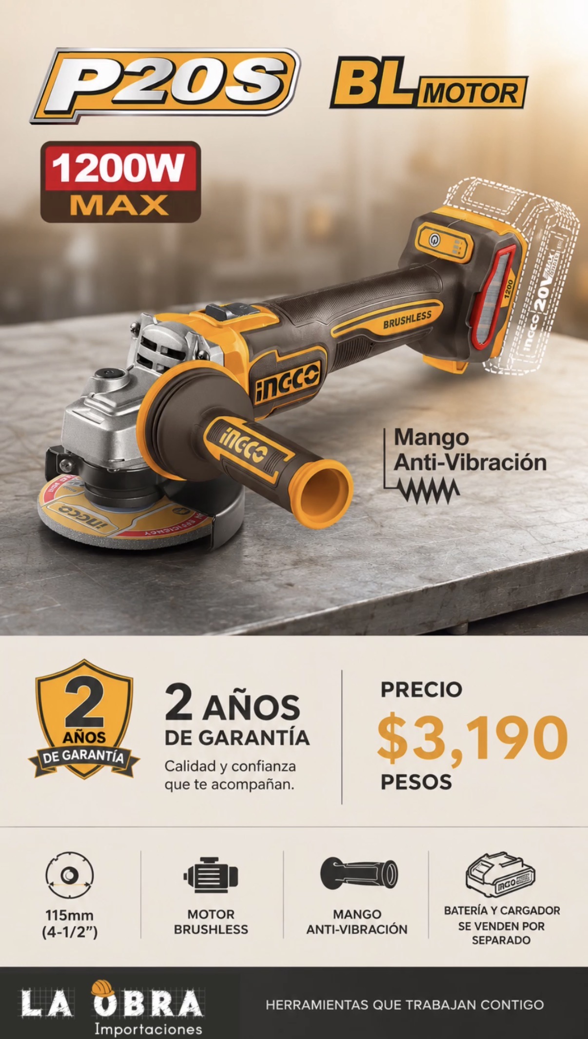 Amoladora angular 4 1/2 1200w