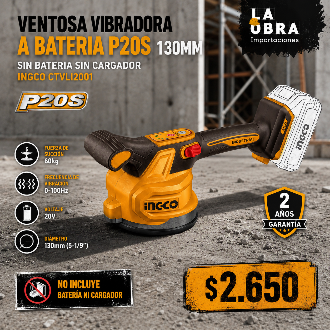 VENTOSA VIBRADORA A BATERIA P20S 130MM