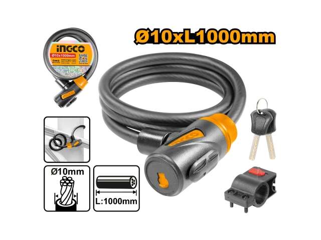 CANDADO PARA BICICLETA 10X1000MM CON CERRADURA INGCO DBK11010