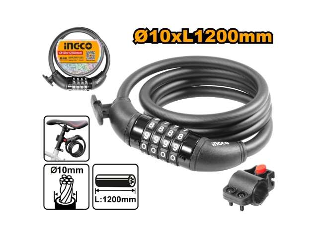 CANDADO PARA BICICLETA 10X1200MM C/ COMBINACION INGCO DBK21012