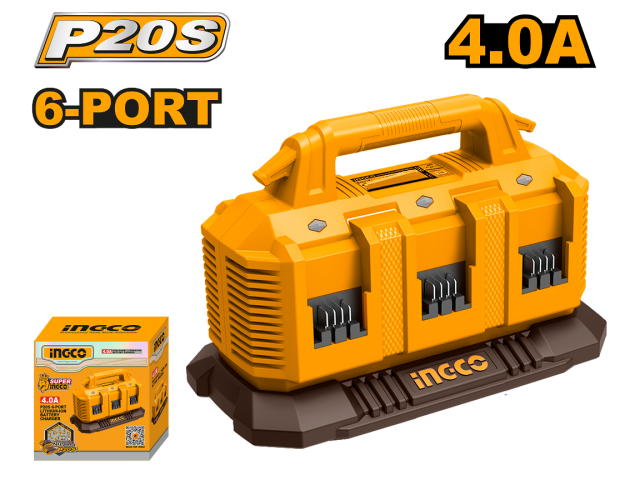 CARGADOR 20V PARA 6 BATERIAS 4A INGCO FCLI2064