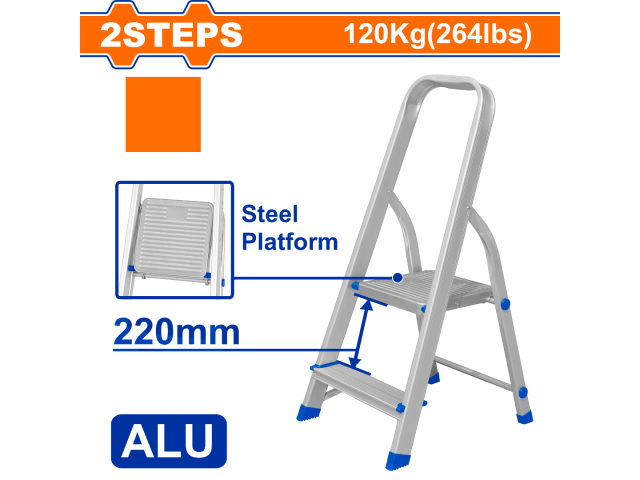 ESCALERA FAMILIAR ALUMINIO 2 ESCALONES 120KG WADFOW WLD3H02