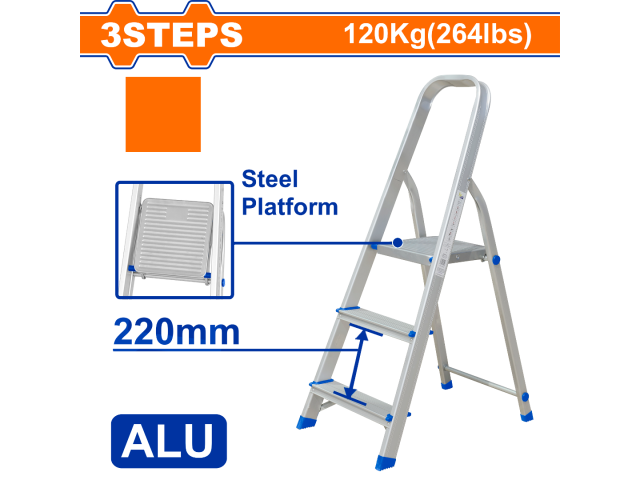 ESCALERA FAMILIAR ALUMINIO 3 ESCALONES 120KG WADFOW WLD3H03