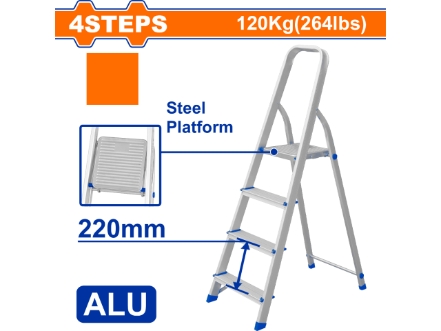 ESCALERA FAMILIAR ALUMINIO 4 ESCALONES 120 KG WADFOW WLD3H04