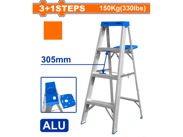 ESCALERA PINTOR 4 ESC 150KG CON BANDEJA HOJA SIMPLE ALUMINIO WADFOW WLD4H04