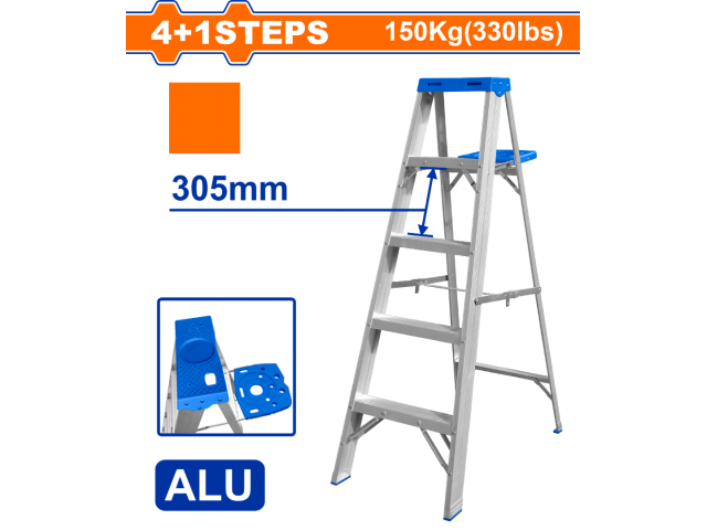 ESCALERA PINTOR 5 ESC 150KG CON BANDEJA HOJA SIMPLE ALUMINIO WADFOW WLD4H05