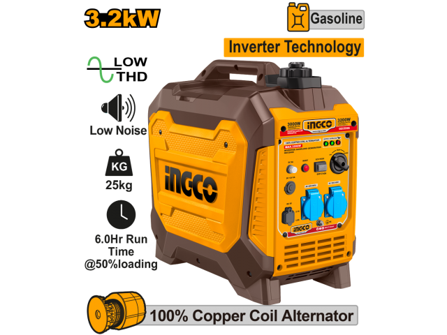 GENERADOR INVERTER 3.2KW 25KG BAJO RUIDO INGCO GEI35006
