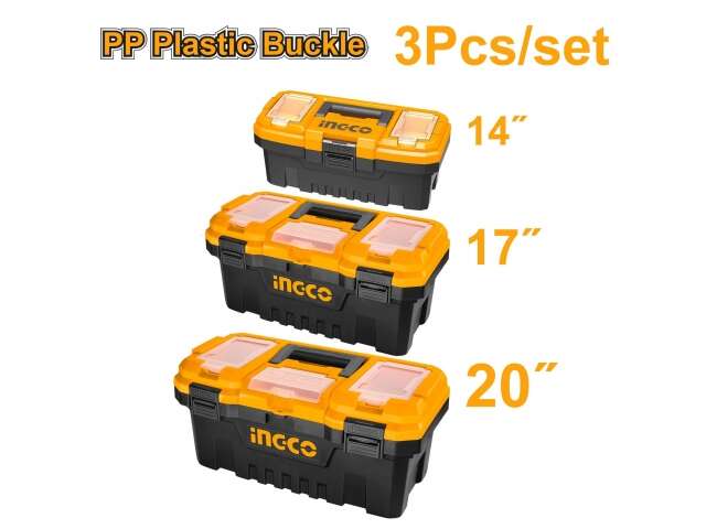 KIT X 3 CAJAS HERRAMIENTAS 14" 17" 20" BROCHE PLASTICO PBXK0301 INGCO
