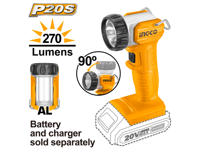 LINTERNA 20V A BATERIA 270LUMENS INGCO CWLI2038