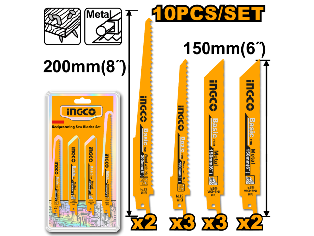 SET X 10 SIERRAS PARA SIERRA SABLE P METAL Y MADERA INGCO RSB1001