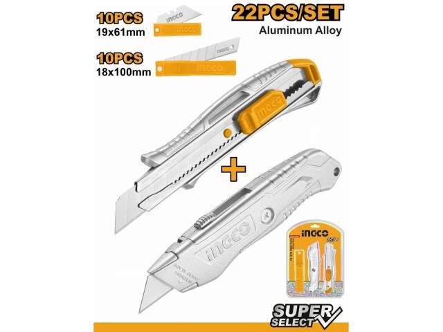 SET X 22 PCS 2 TRINCHETAS ALUMINIO Y HOJAS  HUK180225 INGCO