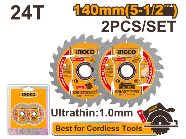 SET X 2 DISCOS 24D 140MM ULTRA FINO 1.0MM INGCO TSB1403